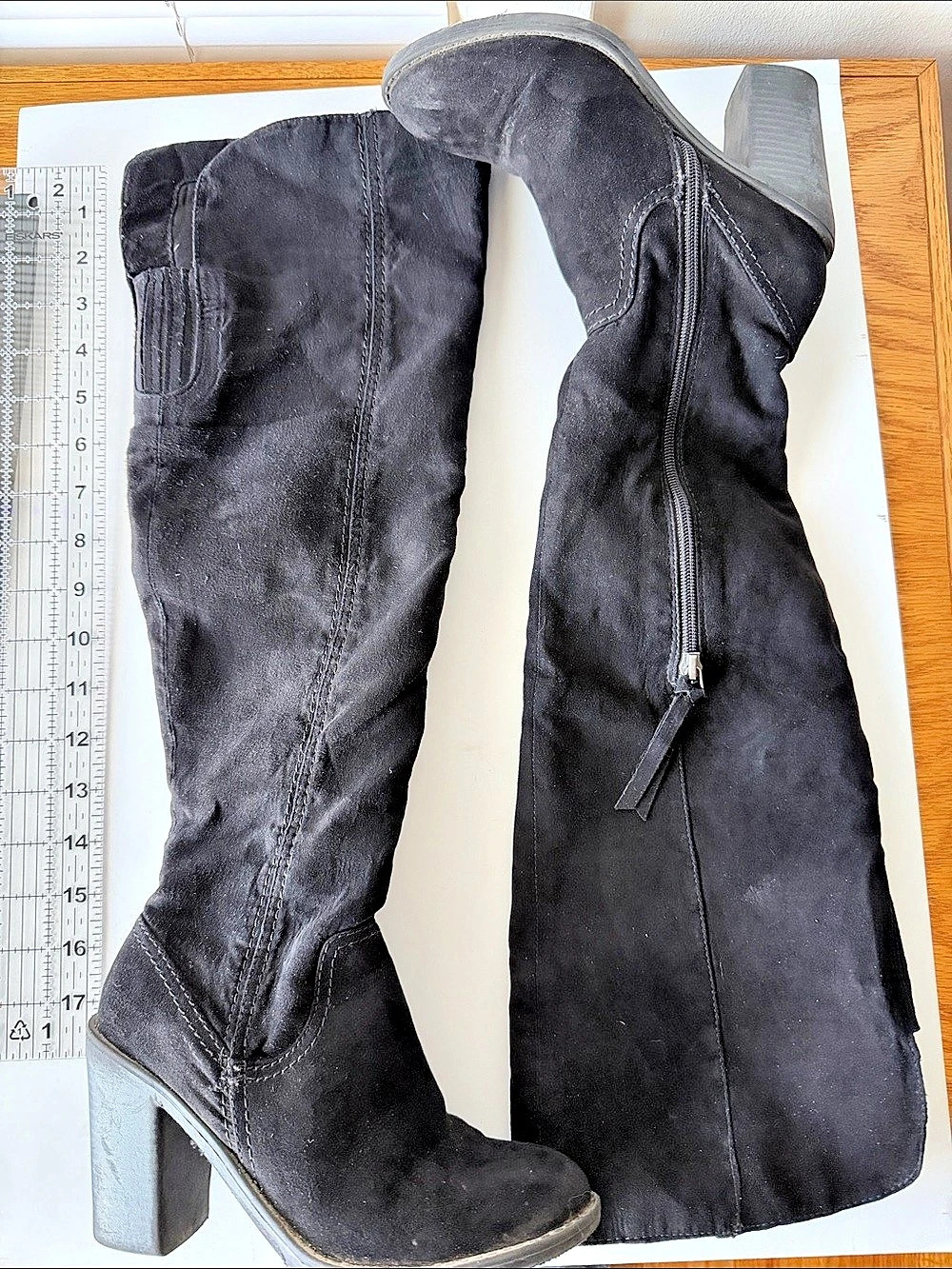 Black Suede Over the Knee Heeled Boots